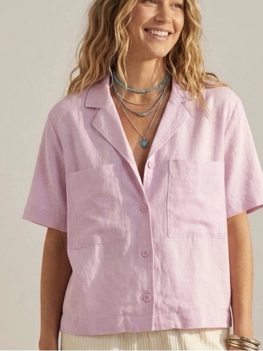 Buffalo David Bitton Light Pink Short-Sleeve boxy Button Front Shirt medium
